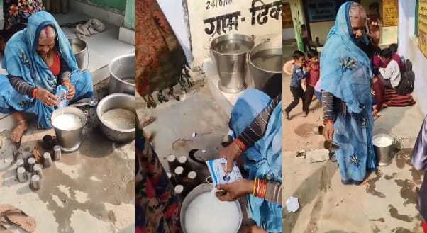 Mahoba  joke inname of midday meal two packets of milk mixed in a bucket of water were served