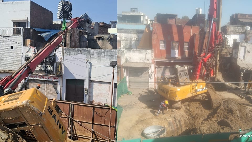 Accident during metro construction in Agra, piling ring machine falls on house