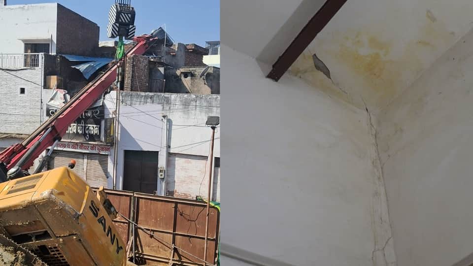 Accident during metro construction in Agra, piling ring machine falls on house