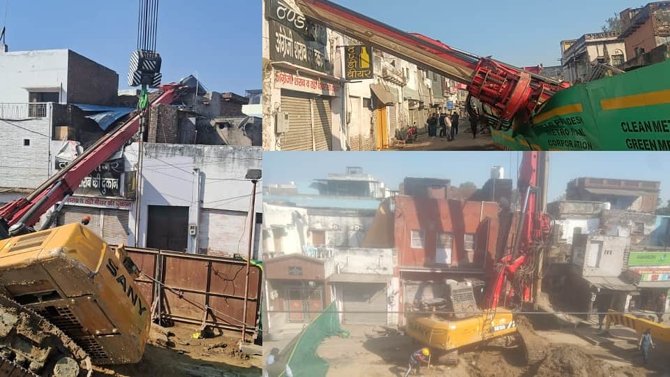 Accident during metro construction in Agra, piling ring machine falls on house