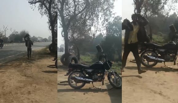 Hardoi Bees wreak havoc on the National Highway attack passersby people flee leaving their vehicles behind