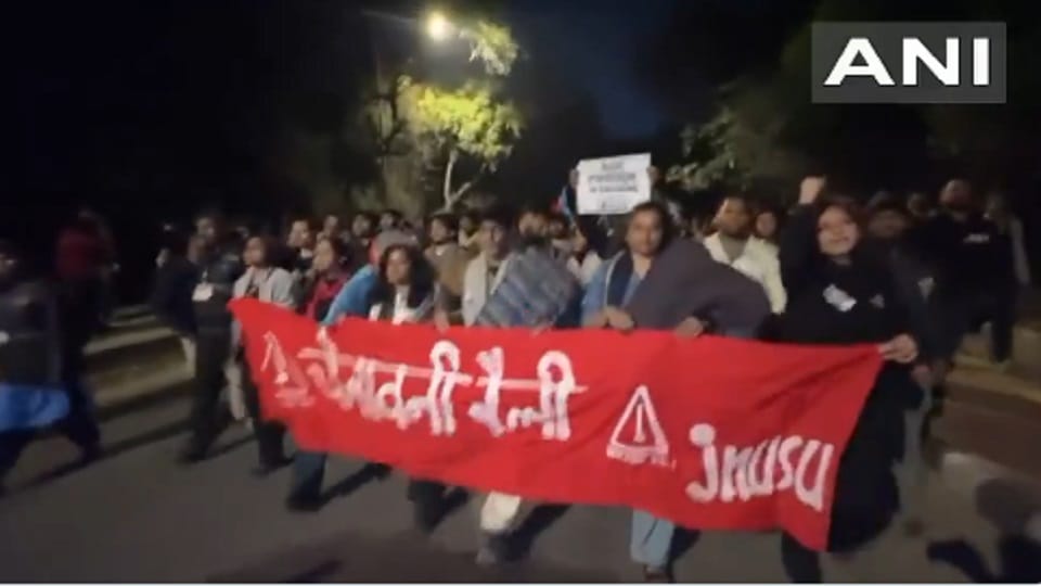 JNU students take out a protest march against expulsion