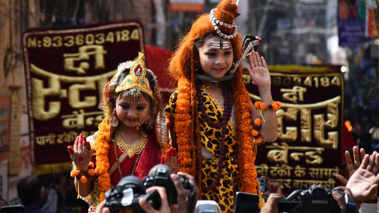 Maha shivratri 2025 Mahadev as groom with wedding procession with gods demons and ogres in Varanasi