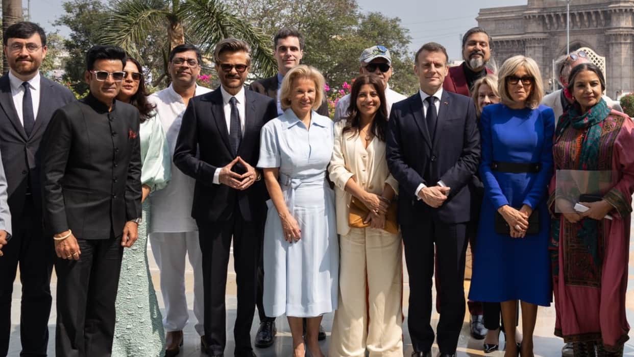 French President Emmanuel Macron meets Shabana Azmi And Other Bollywood Stars