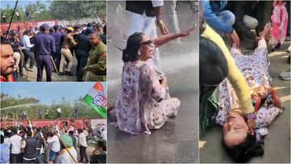 Congress protests at Assembly against sports budget MNREGA cuts drug abuse women injured by water cannon