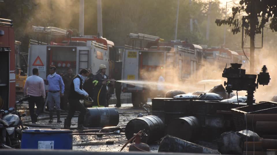 Faridabad Blast Factory broken glass 25 drums exploded one by one vehicles up to 100 meters away caught fire