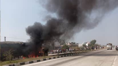 Truck catches fire after collision driver died of burns in Mau