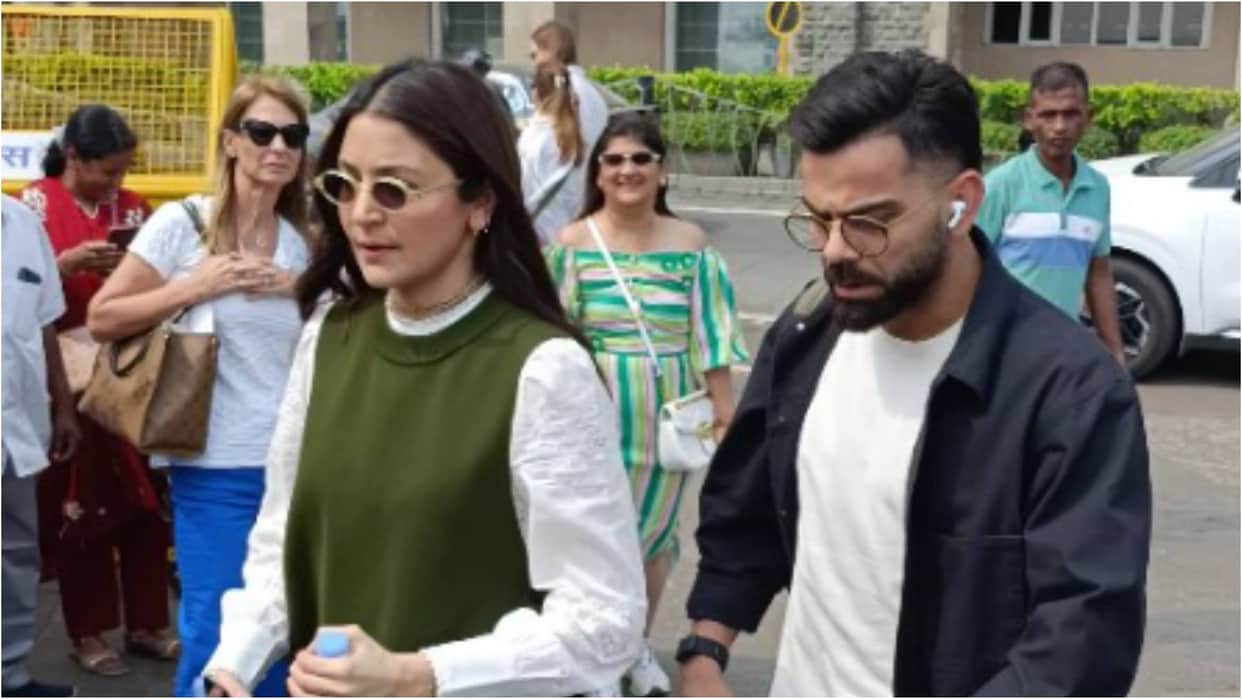 Anushka Sharma Virat Kohli jet off to Alibaug After offering prayers at Premanand Maharaj ashram Vrindavan