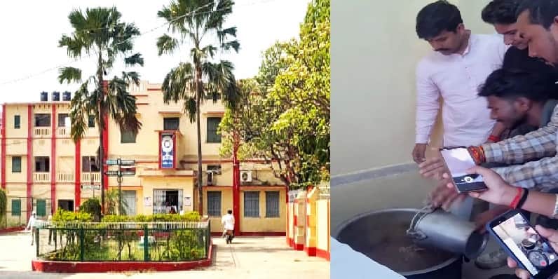 हरि प्रसाद जैन कॉलेज परिसर में मटन बनाते दिखे छात्र।