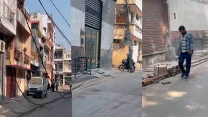 drunk driver drove heavy vehicle on narrow road In Lucknow breaking three poles and damaging equipment