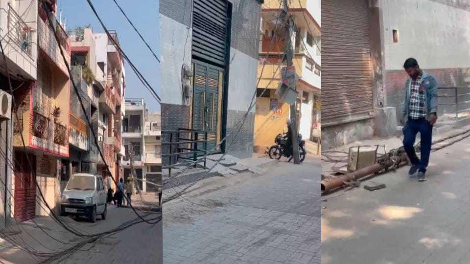 drunk driver drove heavy vehicle on narrow road In Lucknow breaking three poles and damaging equipment