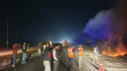 A tanker carrying crude oil overturned, causing a massive fire