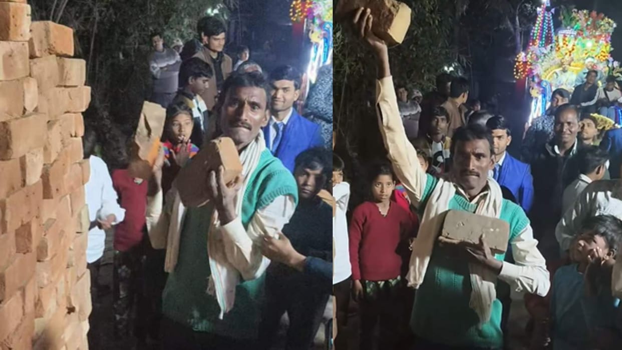 Man dancing while breaking bricks at a wedding funny dance video goes viral