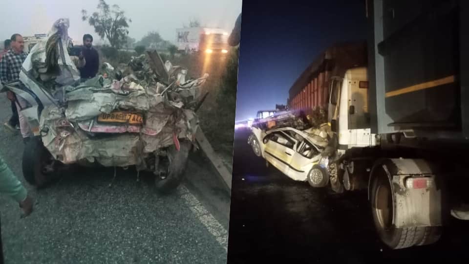 ताजमहल देखने जा रहे विदेशी पर्यटकों की कार की डंपर से टक्कर