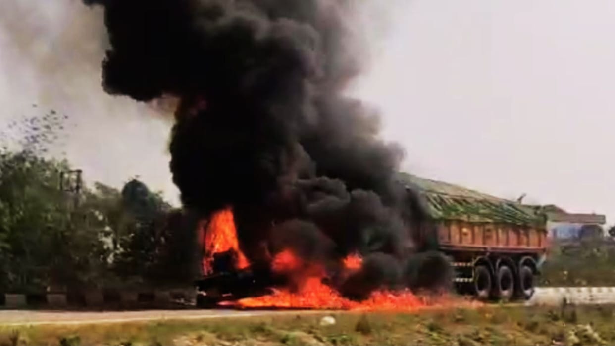 Trailer catches fire after collision driver died of burns in Mau
