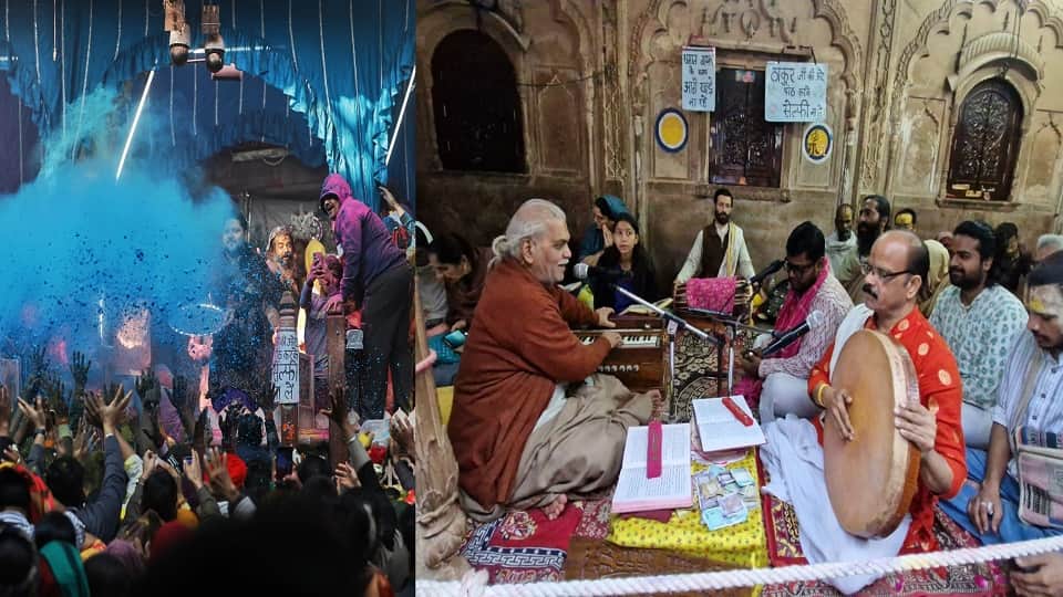 Devotees played Holi with Thakurji at Shri Radhavallabh Temple in Vrindavan