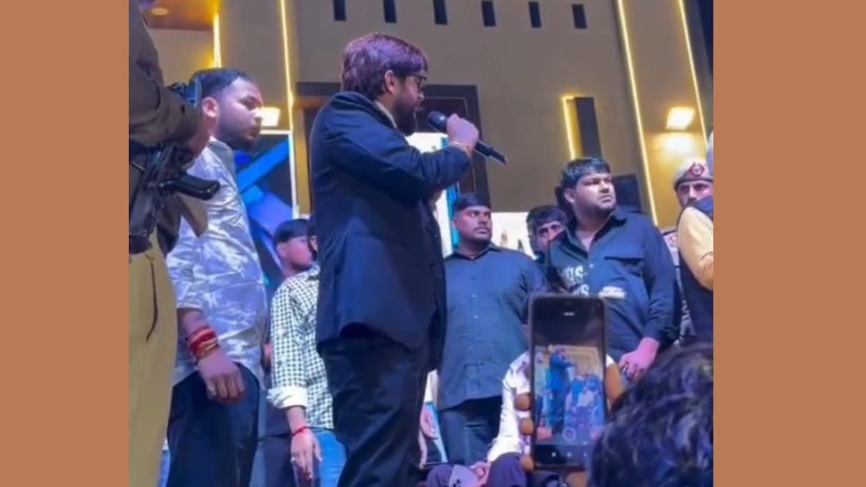 In Jind, artist Masoom Sharma removed the former Sarpanch from the stage.