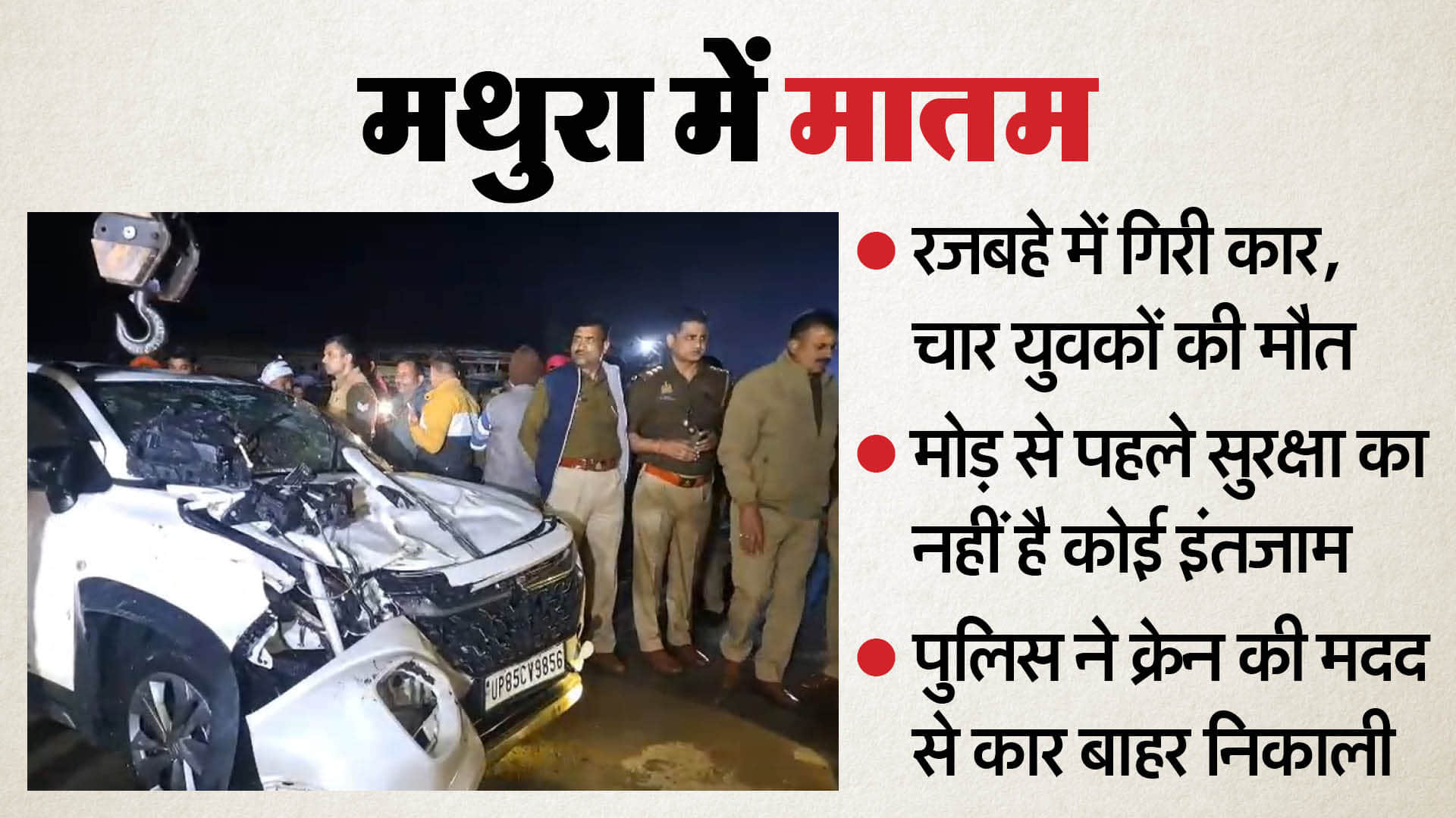 Four youths killed as speeding car falls into drain in Mathura