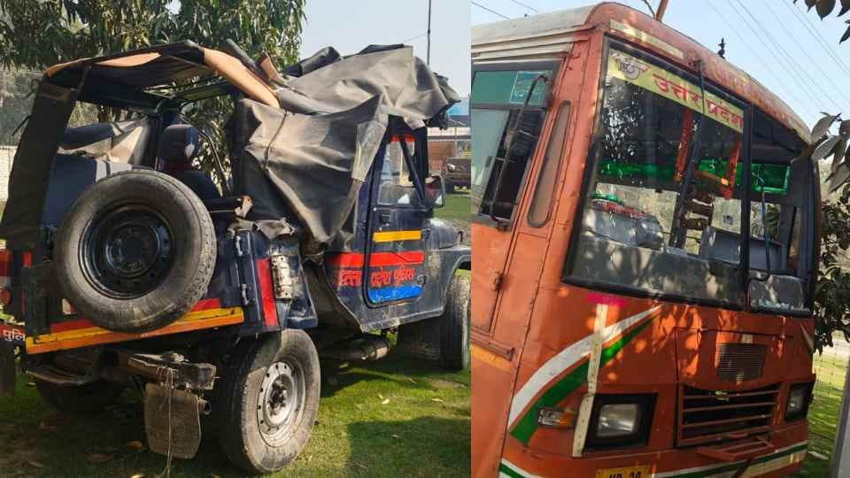 UP: Police jeep overturned in ditch after collision with roadways bus in Rampur, accident on Nainital highway