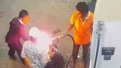 A young man set his two-wheeler on fire at Urla petrol pump