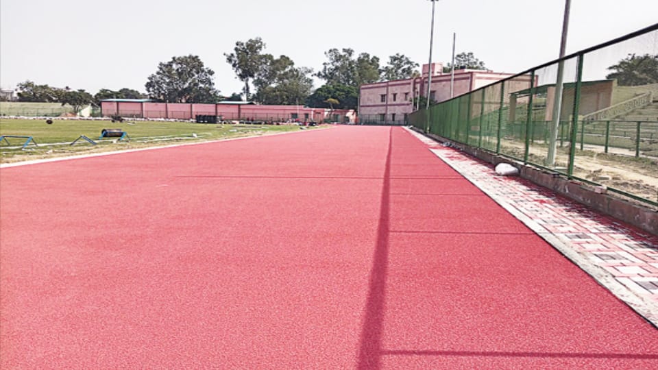 Synthetic track ready at Kailash Prakash Sports Stadium Meerut, awaiting marking for training