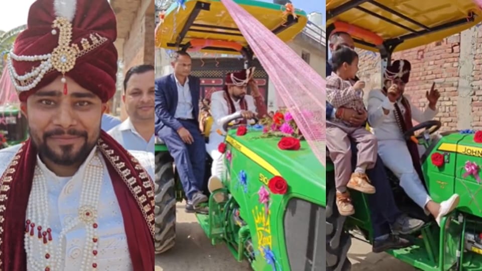 UP: Groom rides tractor for wedding procession in Bijnor, desi style video goes viral