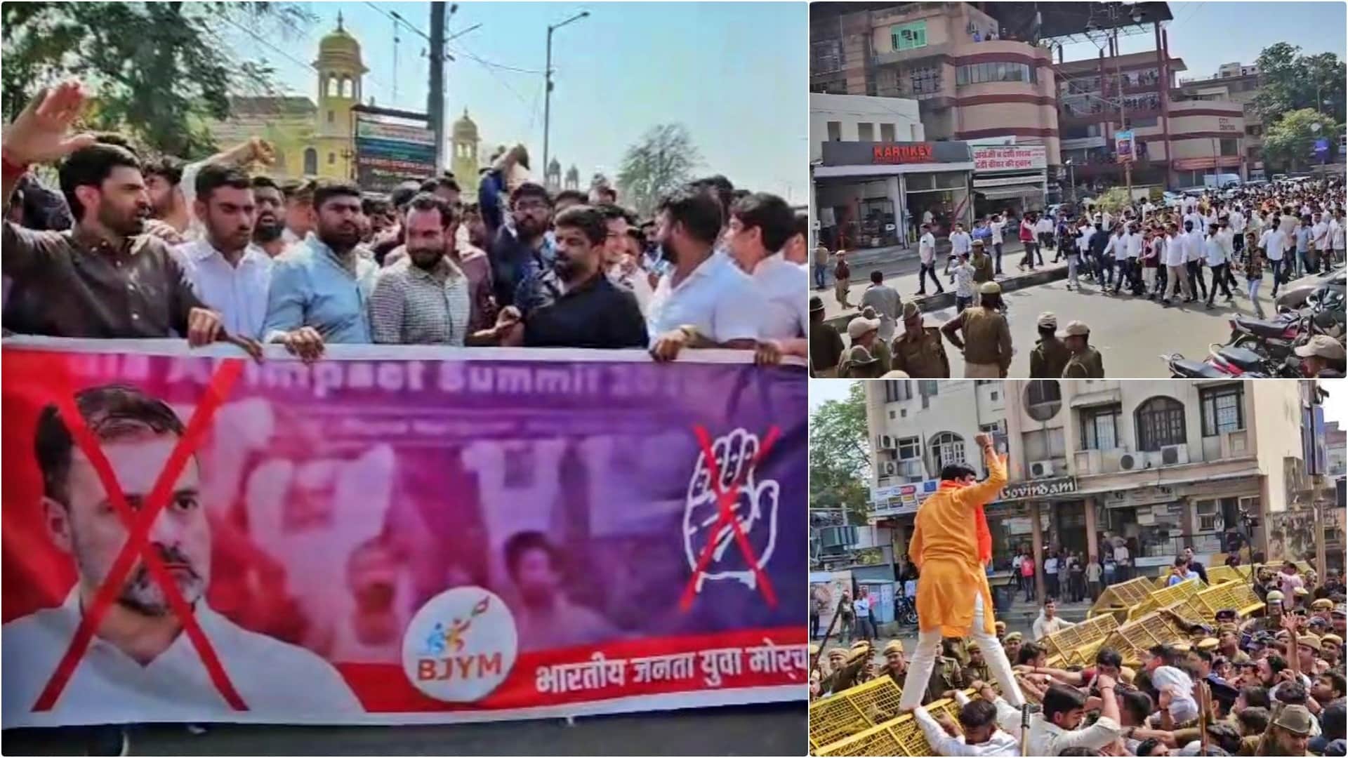 BJP Yuva Morcha Clashes With Police, Protesting Against Rahul Gandhi Over Delhi AI Summit Controversy
