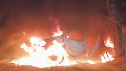 Eco Car Returning from Wedding Catches Fire After Collision in Meerut, Bride and Groom Injured