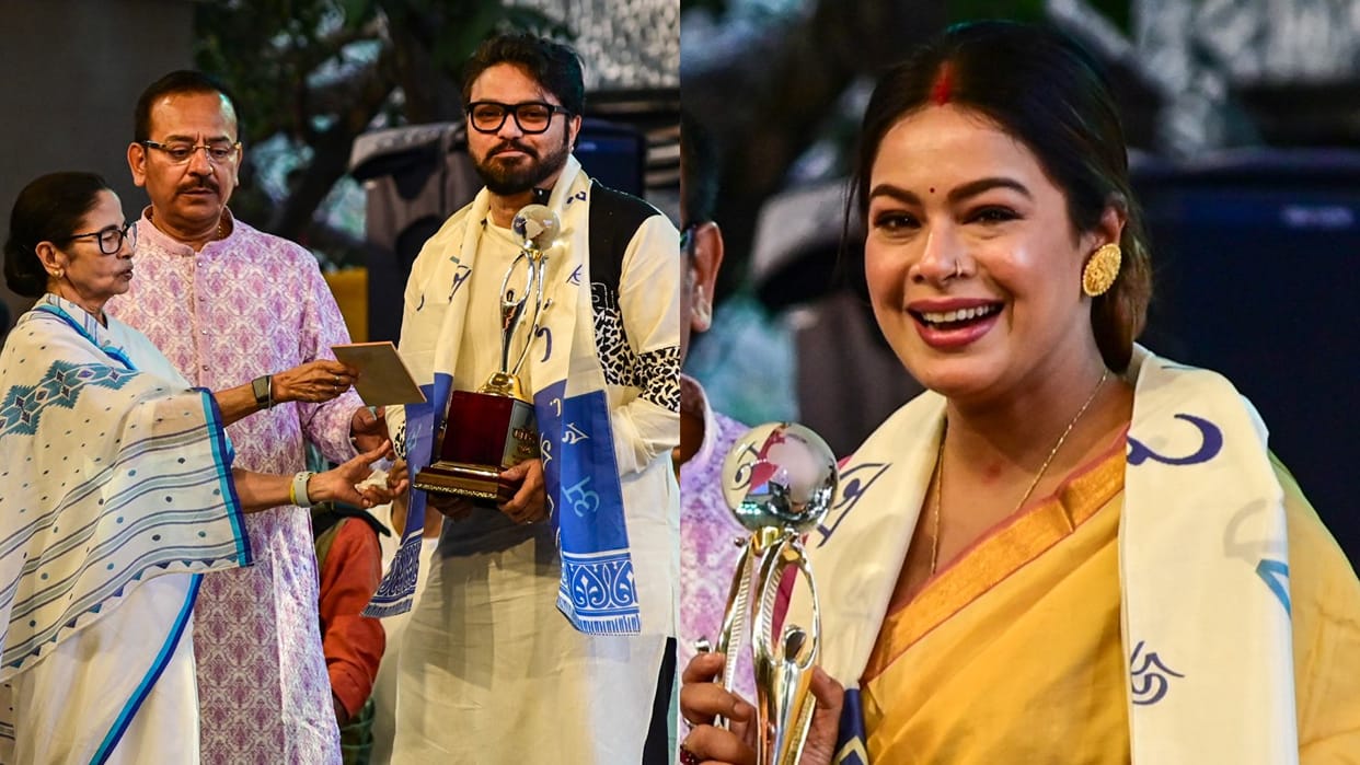 Mamata Banerjee confers the Banga Bibhushan award to singer Babul Supriyo and Iman Chakraborty