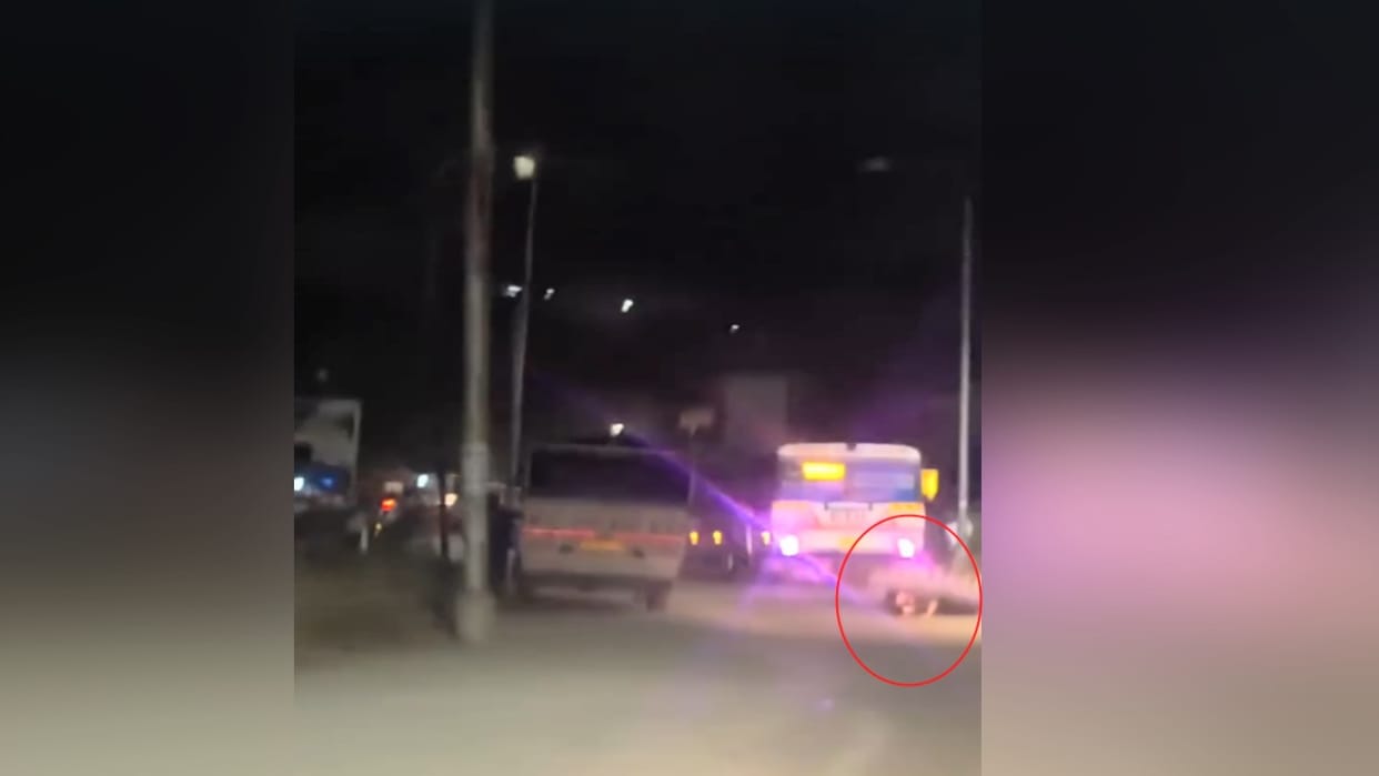 young man hung from a moving CTU bus, fell some distance away, the incident was recorded on a car's dashcam