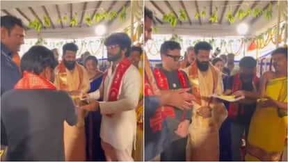 Bhushan Kumar Prasanth Varma and RishabShetty attend Jai Hanuman Grand Muhurat Puja held at Anjanadri