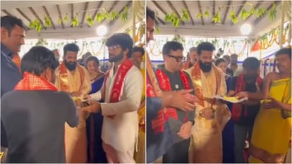 Bhushan Kumar Prasanth Varma and RishabShetty attend Jai Hanuman Grand Muhurat Puja held at Anjanadri
