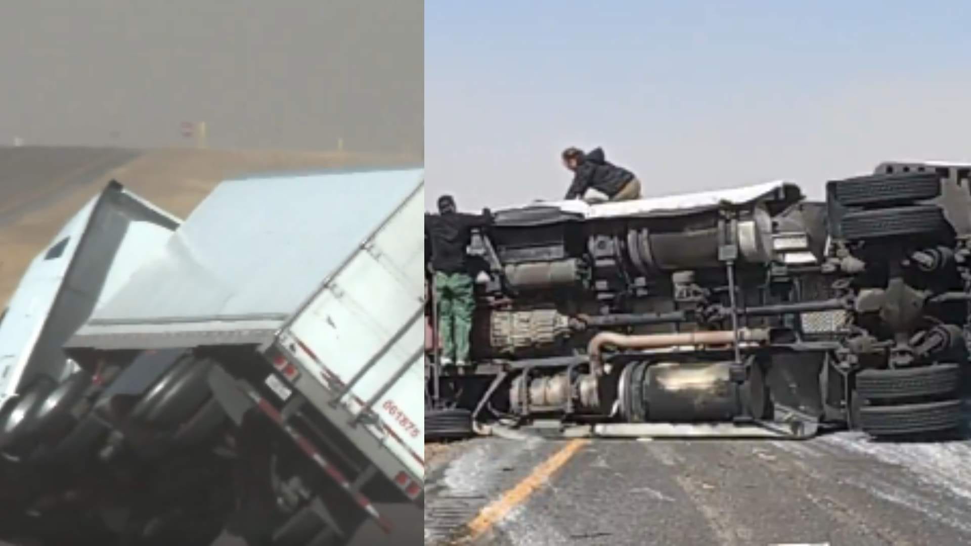 तेज हवा ने पलटा सड़क में दौड़ता ट्रक