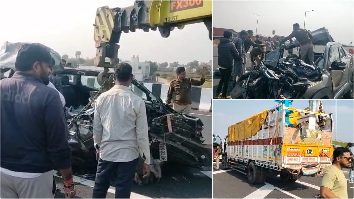 Tragic Accident on Delhi-Mumbai Expressway in Kota, Car Hits Truck from Behind; Four Youths Killed