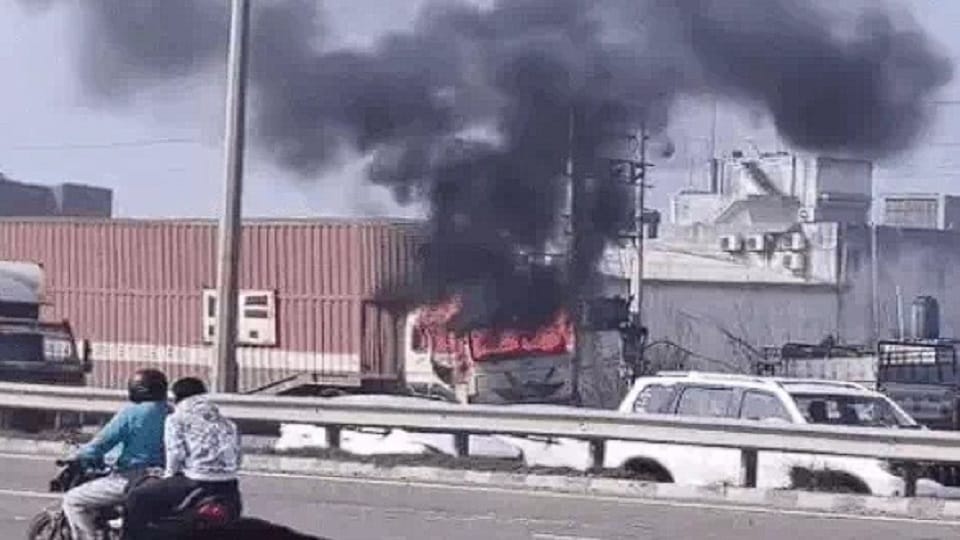 Fire breaks out in a container full of vehicles