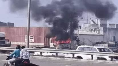 Fire breaks out in a container full of vehicles