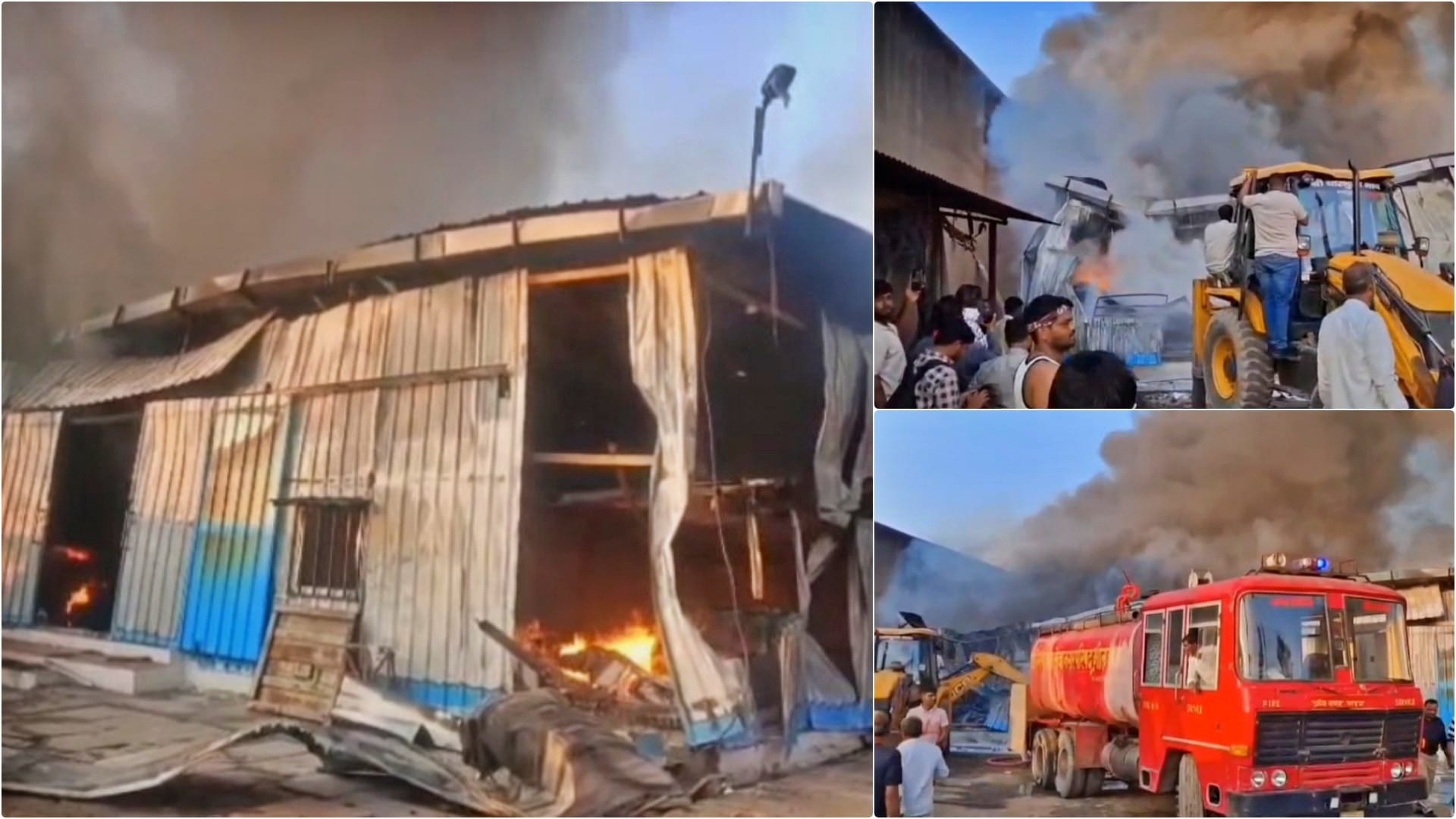 भीलवाड़ा के रीको थर्ड फेज में कपड़ा गोदाम में लगी भीषण आग