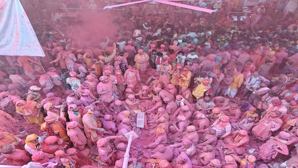 Laddu Mar Holi celebrated in barsana in mathura