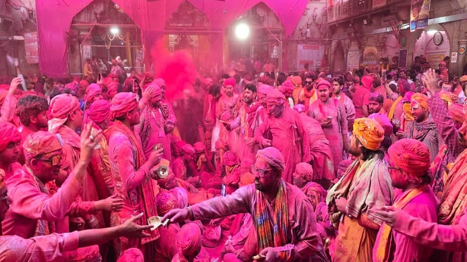 Laddu Mar Holi celebrated in barsana in mathura