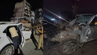 car collided with a broken truck parked on the roadside