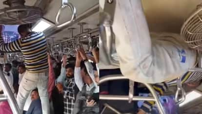 Mumbai Local Train Viral Video Man Sleeping On Luggage Rack Like Spiderman