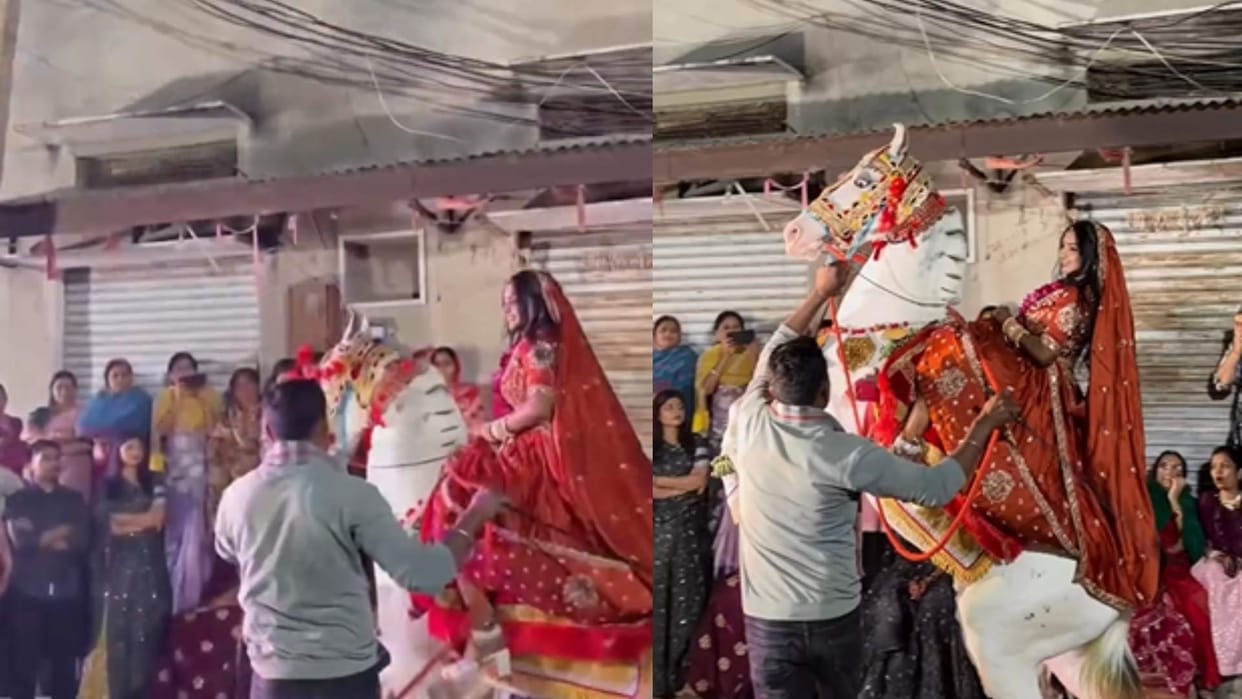 Dulhan ka video bride entered her wedding on a horse like warrior video goes viral