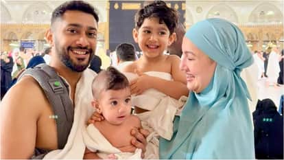 Gauahar Khan Zaid Darbar reveal younger son Farwaan face in Ramdam at Kaaba says Keep our children in your dua