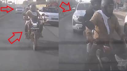 Gurugram Road Accident Car Hits Bike Stuck in Traffic Jam Live Video Emerges Delhi ncr news in Hindi