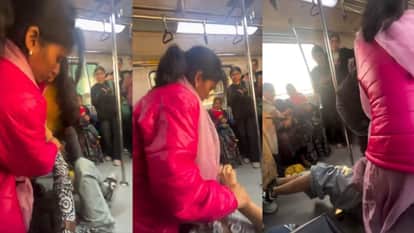Two women brutally fight pull hair over pushing in delhi metro video goes viral