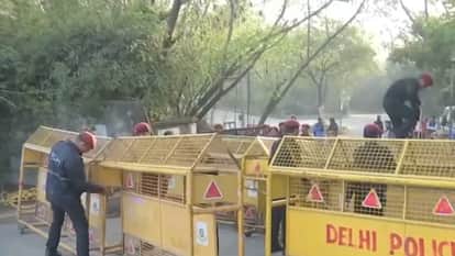 Clashes break out between police and students during a protest march at JNU