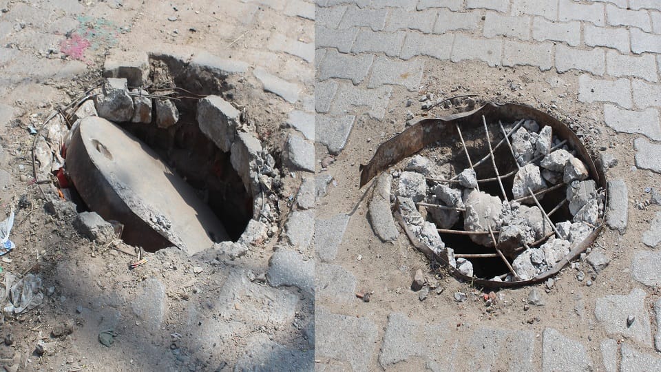 Dilapidated manhole in Hathras