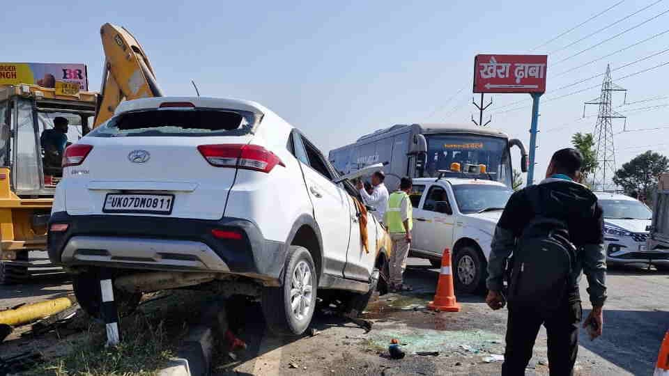 Accident in Dehradun: Driver dozes off, car overturns on Haridwar Highway, several people injured