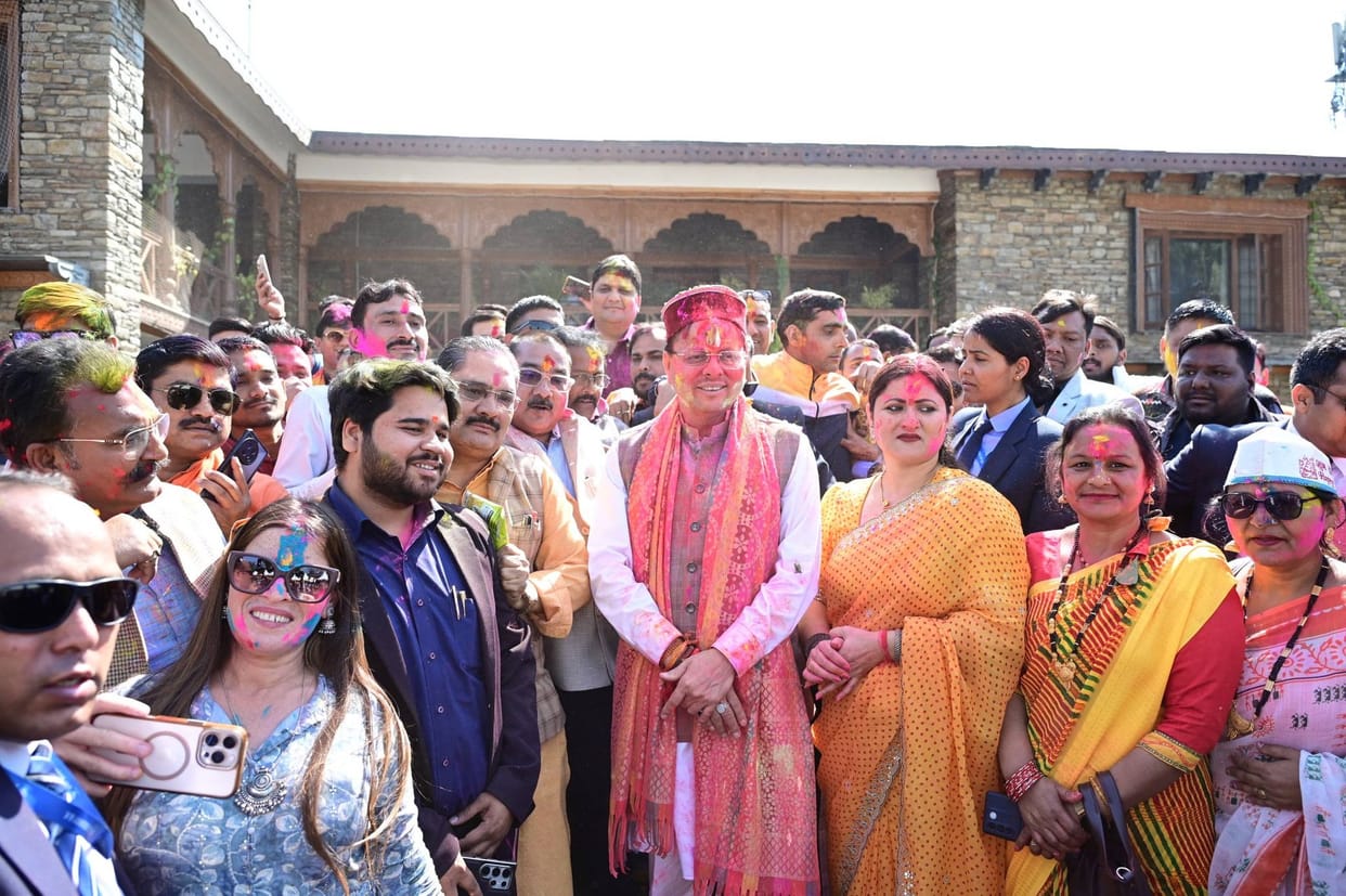Holi 2026 Celebrated at CM Dhami residence to tunes of folk songs Huge Gathering
