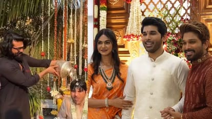 Allu Arjun brother Allu Sirish prewedding ceremony in hyderabad south actors reached along with Rashmika Vijay